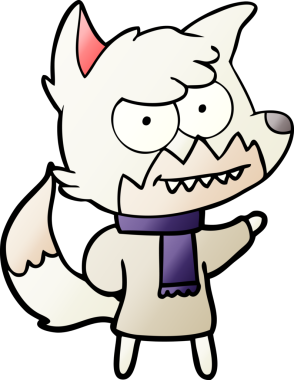 Bir insan tarafından çizilmiş kışın sırıtan tilki çizgi filmi.