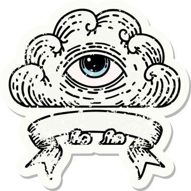 Her şeyi gören bir insan tarafından çizilmiş eski bir çıkartma.