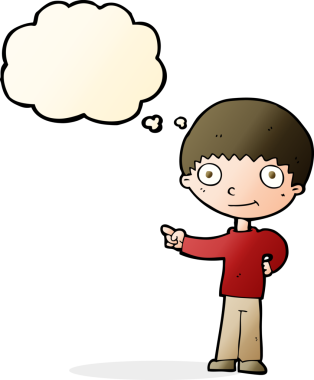 çizgi film mutlu çocuk bir insan tarafından çizilmiş düşünce balonuyla işaret