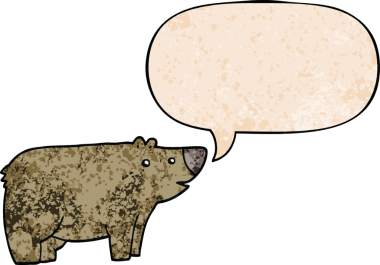 Bir insan tarafından çizilmiş eski moda konuşma baloncuğu olan çizgi film ayısı.