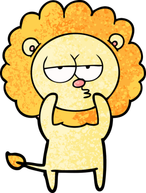 Bir insan tarafından çizilmiş canı sıkkın bir aslan.