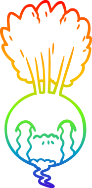 Ağlayan bir pancar çizgi filminin gökkuşağı gradyanı bir insan tarafından çizilmiş.