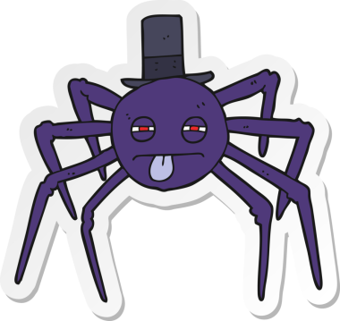 Bir insan tarafından çizilmiş silindir şapkalı cadılar bayramı örümceğinin çıkartması.