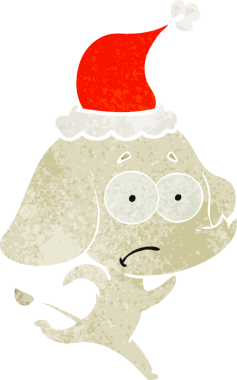 Bir insan tarafından çizilmiş Noel Baba şapkasıyla kaçan belirsiz bir filin el çizimi karikatürü.