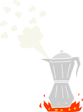 Bir insan tarafından çizilmiş soba ve espresso makinesinin düz renk çizimi