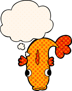 Bir insan tarafından çizilmiş, düşünce baloncuklu çizgi film balığı.