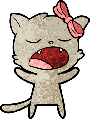 Bir insan tarafından çizilmiş esneyen kedi çizgi filmi.