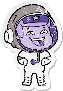 Bir insan tarafından çizilmiş gülen astronot çizgi filminin sıkıntılı çıkartması.