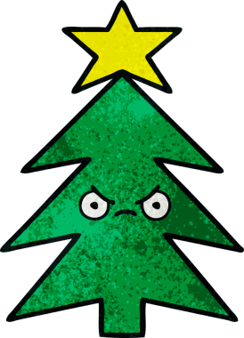 Bir insan tarafından çizilmiş bir Noel ağacının retro grunge desenli karikatürü