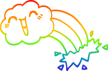 Gökkuşağı gradyan çizgi çizimi bir insan tarafından çizilmiş mutlu bulut ve gökkuşağı