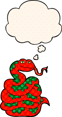 Çizgi roman tarzında düşünce balonu olan çizgi film yılanı insan tarafından çizilmiş.