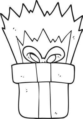 Bir insan tarafından çizilmiş siyah beyaz bir karikatür Noel hediyesi.