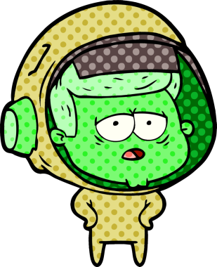 Bir insan tarafından çizilmiş yorgun astronot çizgi filmi.