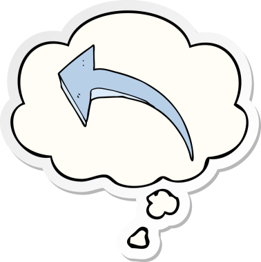 insan tarafından çizilmiş bir çıkartma olarak düşünce baloncuklu çizgi film oku