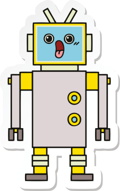 Bir insan tarafından çizilmiş şirin çizgi film robotunun çıkartması.