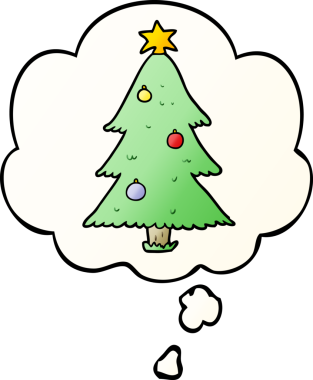 Düşünce baloncuğu bir insan tarafından çizilmiş olan çizgi film noel ağacı.