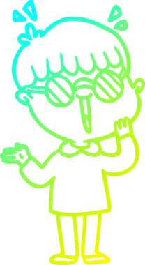 Bir insan tarafından çizilmiş inanılmaz bir şeyi fark eden çizgi film karakterinin soğuk gradyan çizimi