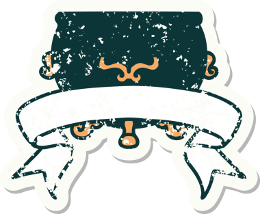 Bir insan tarafından çizilmiş bir kazanın sancağı olan eski bir etiket.