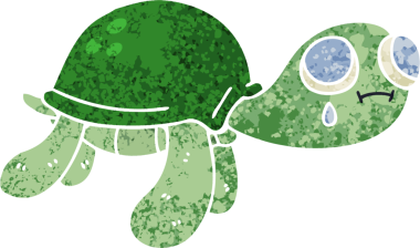 Retro illüstrasyon stili bir insan tarafından çizilmiş garip çizgi film kaplumbağası.