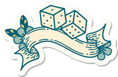 Bir insan tarafından çizilmiş şanslı zar sancağına sahip dövme stili çıkartması