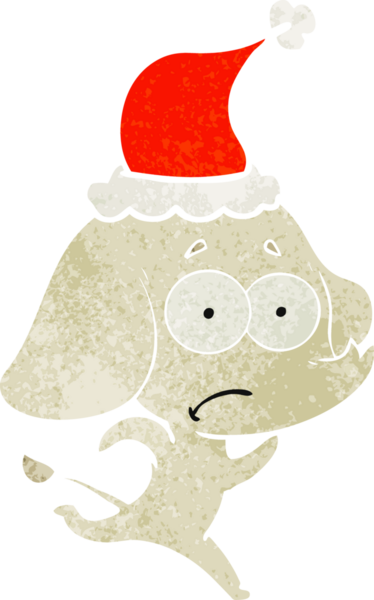 Bir insan tarafından çizilmiş Noel Baba şapkasıyla kaçan belirsiz bir filin el çizimi karikatürü.