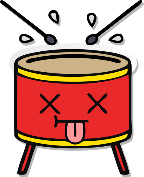 Bir insan tarafından çizilmiş şirin bir davulun sıkıntılı çıkartması.