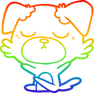 Gökkuşağı gradyan çizimi. Bir insan tarafından çizilmiş şirin bir köpek çizimi.