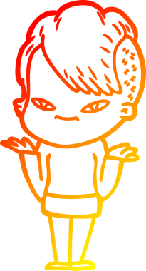 Hipster saç kesimi bir insan tarafından çizilmiş güzel bir çizgi film kızı çizimi.