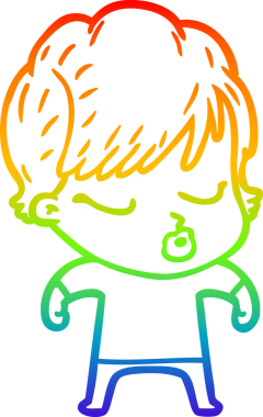 Gökkuşağı gradyan çizgi çizimi bir insan tarafından çizilmiş gözleri olan bir karikatür kadın