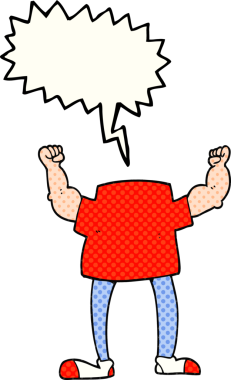 Bir insan tarafından çizilmiş serbest çizilmiş çizgi roman konuşma balonu başsız adam