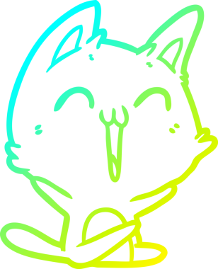 Bir insan tarafından miyavlanan mutlu çizgi film kedisinin soğuk gradyan çizimi