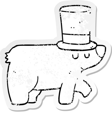 Bir insan tarafından çizilmiş silindir şapkalı bir ayının sıkıntılı çıkartması.