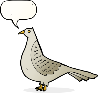 Bir insan tarafından çizilmiş konuşma balonlu çizgi film kuşu.