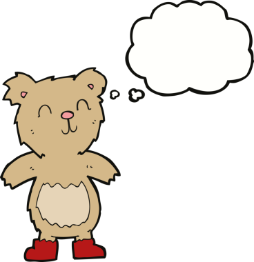 Bir insan tarafından çizilmiş düşünce balonlu oyuncak ayı.