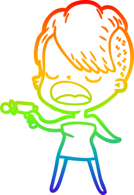 Gökkuşağı gradyan çizgi çizimi bir insan tarafından çizilen havalı hippi kız çizimi