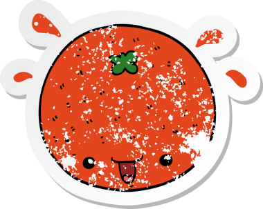 Bir insan tarafından çizilmiş portakal renkli bir karikatür çıkartması.