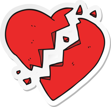 Bir insan tarafından çizilmiş kırık bir kalbin çıkartması.