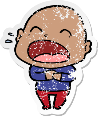 Bir insan tarafından çizilmiş kel bir adam diye bağıran bir çizgi film çıkartması.