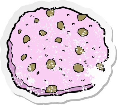 Bir insan tarafından çizilmiş pembe kurabiye karikatürünün gerilimli retro yapıştırması.