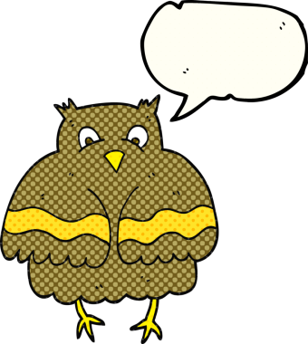 Bir insan tarafından çizilmiş serbest çizilmiş çizgi roman konuşma balonu baykuşu.