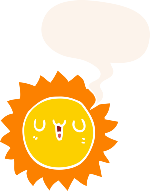 bir insan tarafından çizilmiş eski moda konuşma baloncuklu çizgi film güneşi