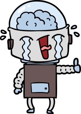 çizgi film ağlayan robot bir insan tarafından çizilmiş jestler yapıyor.