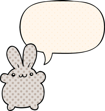Çizgi roman tarzında konuşma balonu olan çizgi film tavşanı bir insan tarafından çizilmiş.
