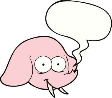 Bir insan tarafından çizilmiş konuşma baloncuklu fil yüzü.