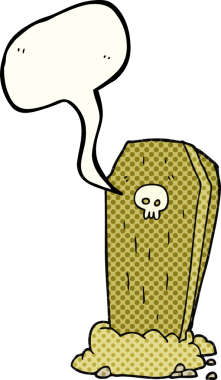 Bir insan tarafından çizilmiş serbest çizilmiş çizgi roman konuşma balonu karikatürü korkunç tabut