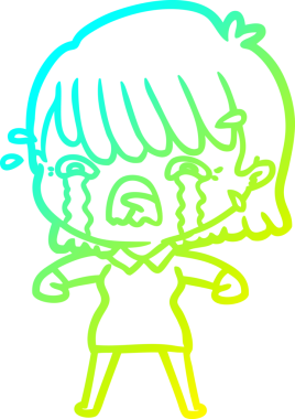 Bir insan tarafından çizilmiş ağlayan bir çizgi film kızı çizimi.