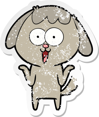 Bir insan tarafından çizilmiş şirin bir köpeğin sıkıntılı çıkartması.