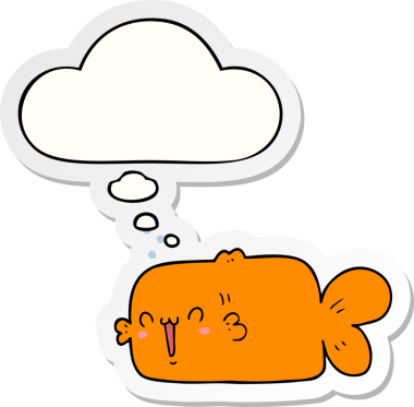 Düşünce baloncuklu karikatür balığı insan tarafından çizilmiş bir çıkartma.