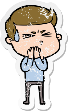 Bir insan tarafından çizilmiş terleyen bir çizgi film karakterinin sıkıntılı çıkartması.