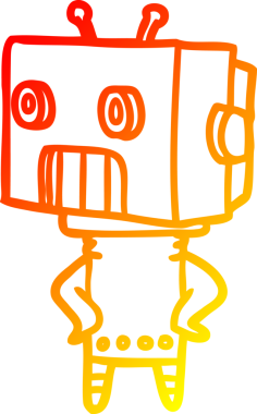 Bir insan tarafından çizilen çizgi film robotunun sıcak çizgi çizimi